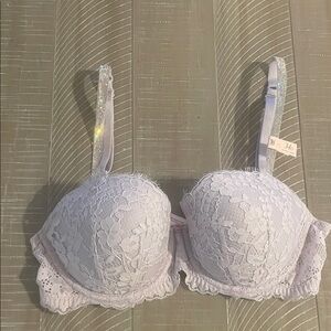 Lace Push-Up Bra in Light Lavender with Rhinestone Straps